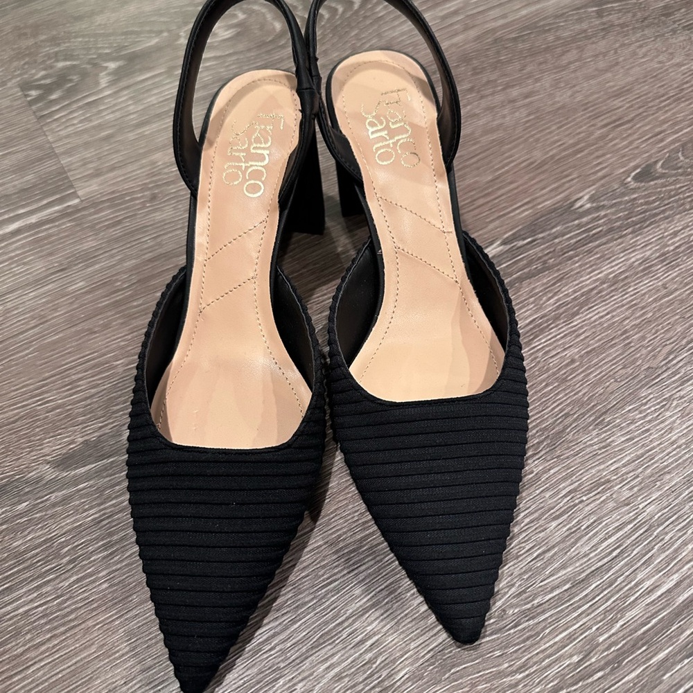 Franco Sarto Black Textured Slingback Heels